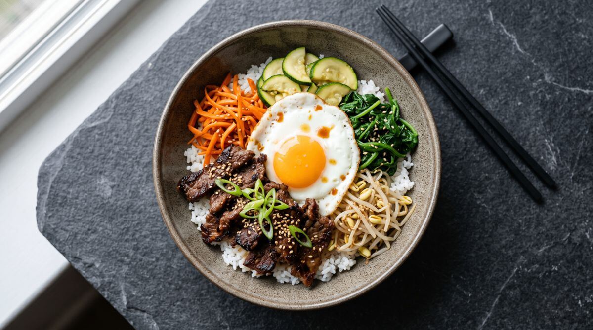 Photo of Air Fried Beef Bulgogi Rice Bowl and Kimchi