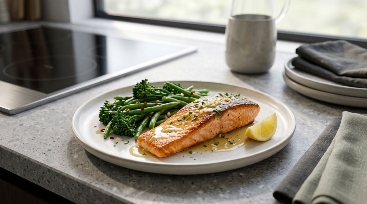 Photo of Pan Seared Salmon with Lemon Butter Sauce and Greens